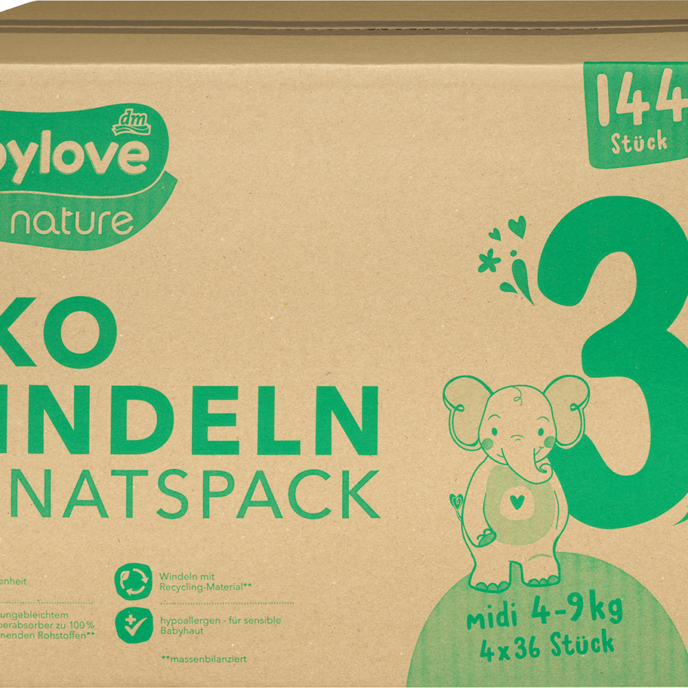 بيبي لوف حفاضات طبيعية مقاس 3 ميدي، عبوة شهرية، 144 قطعة