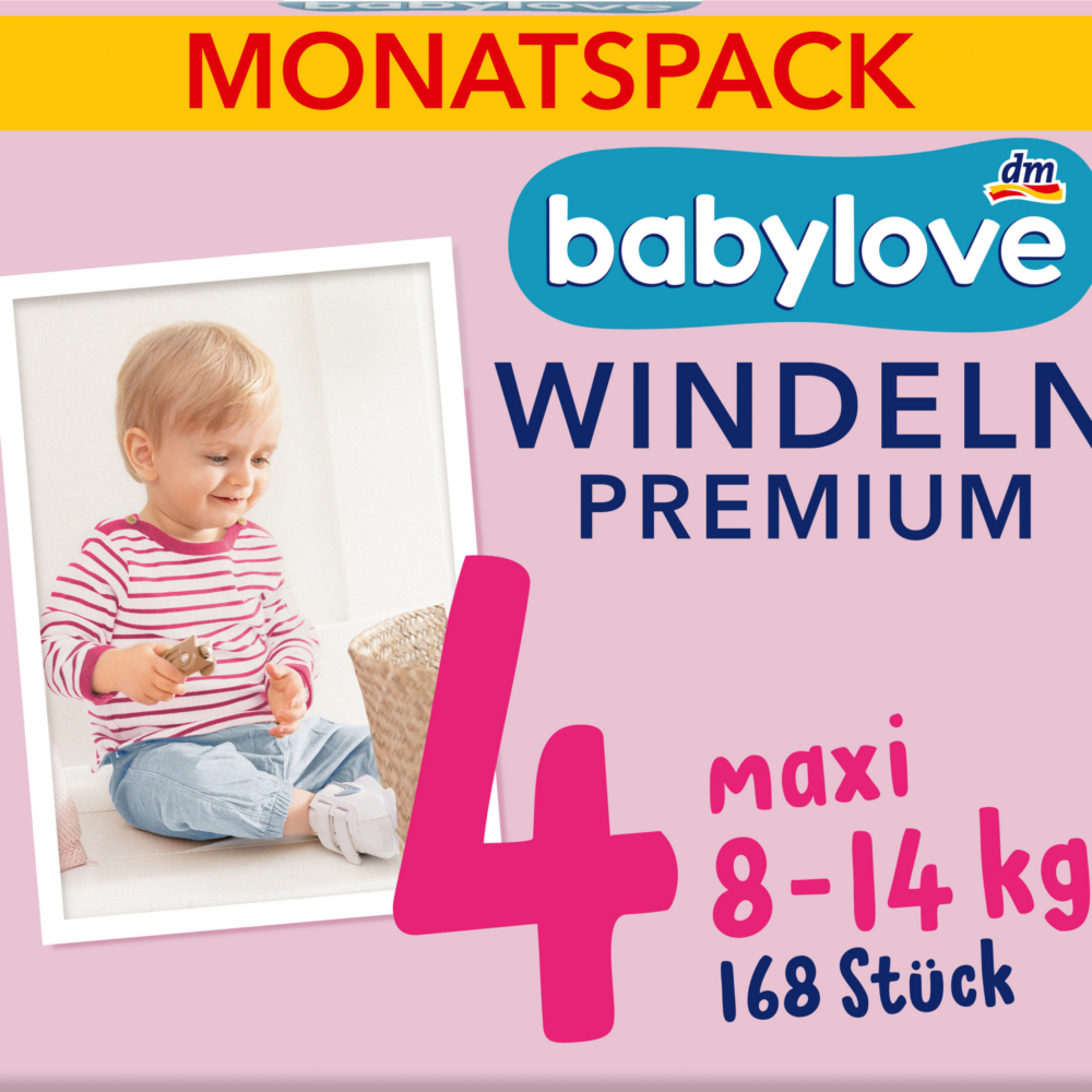 بيبي لوف حفاضات بريميوم مقاس 4 ماكسي (8-14 كجم)، 168 قطعة