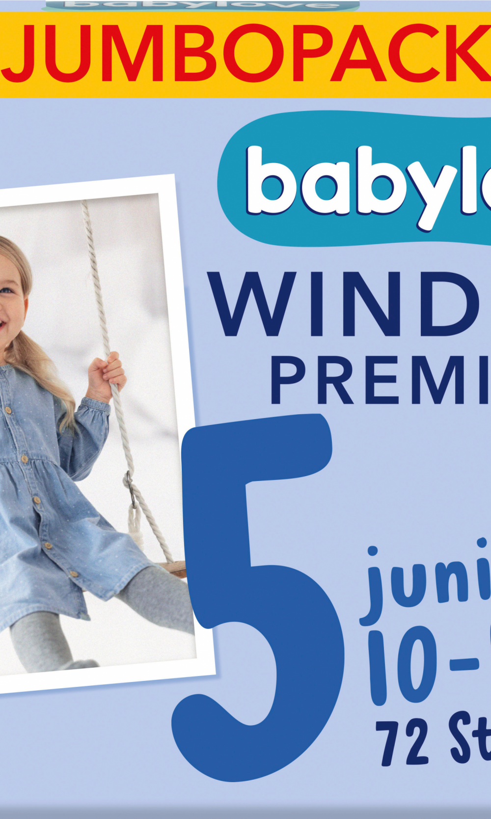 بيبي لوف حفاضات بريميوم مقاس 5 جونيور (10-16 كجم)، عبوة جامبو، 72 قطعة