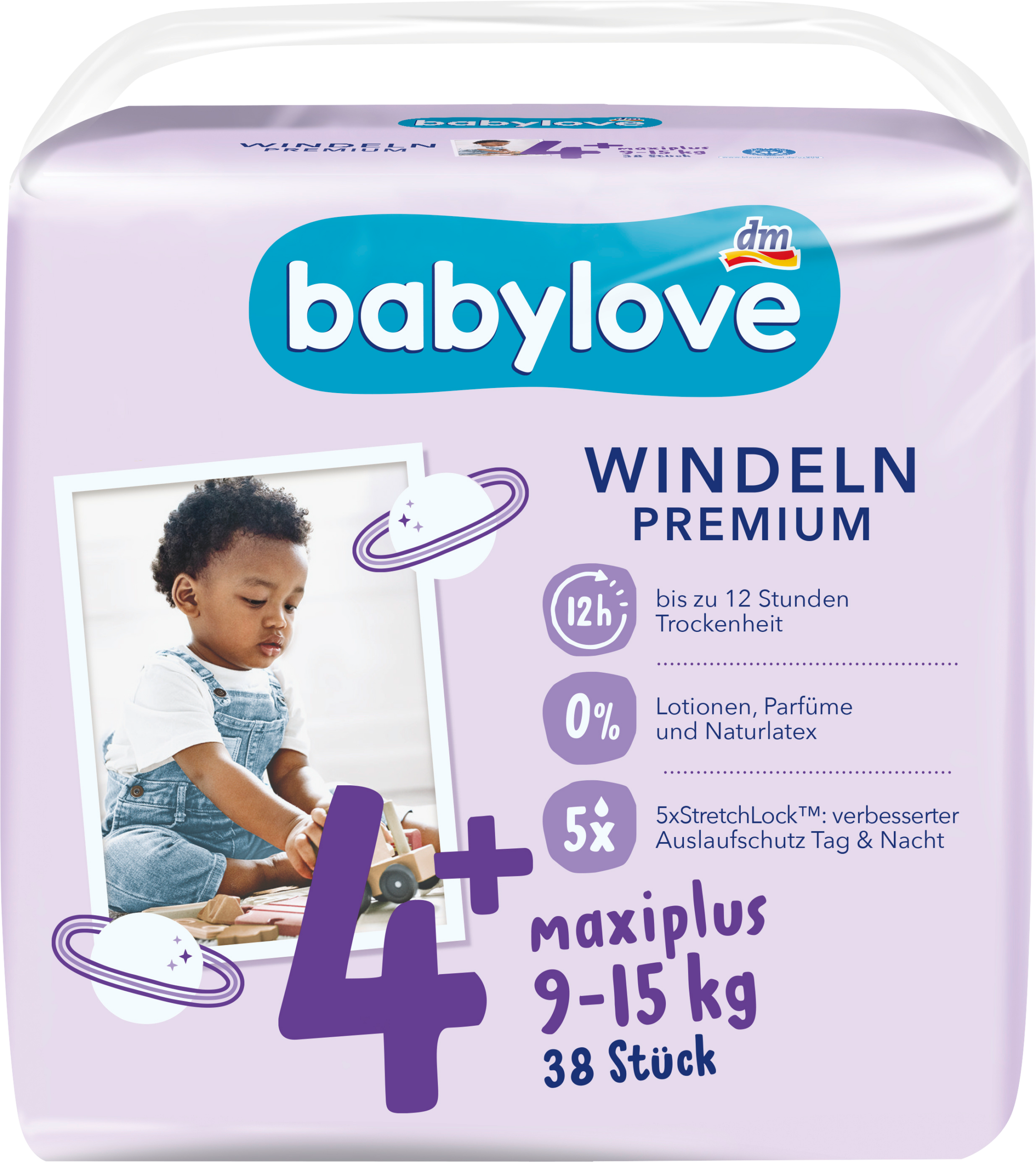 حفاضات بيبي لوف بريميوم مقاس 4+، ماكسي بلس، 9-15 كجم، 38 قطعة