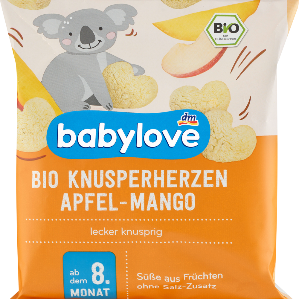 بيبي لوف سناك بيبي هارتس مقرمش التفاح والمانجو، من الشهر 8، 30 جرام طعام تكميلي