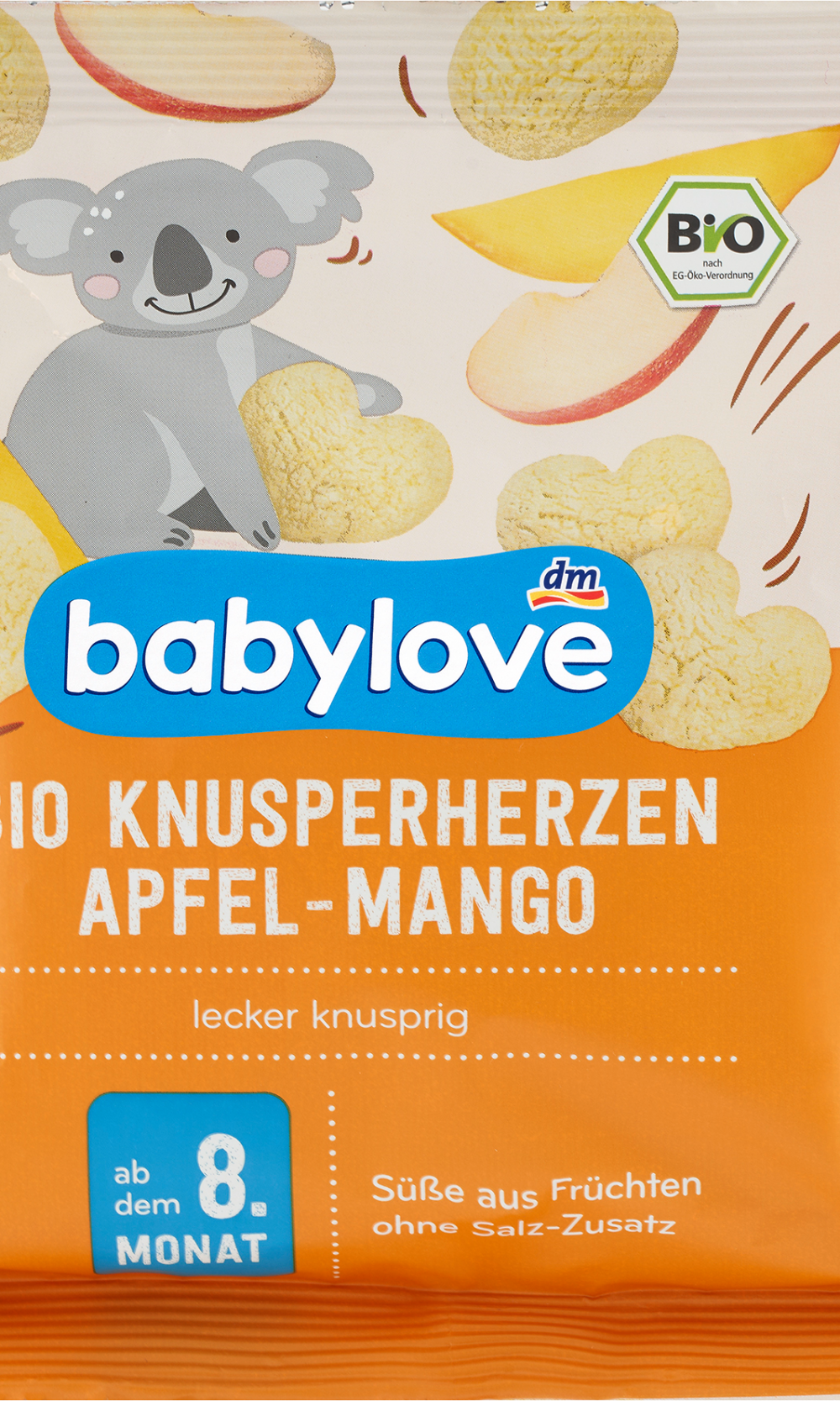 بيبي لوف سناك بيبي هارتس مقرمش التفاح والمانجو، من الشهر 8، 30 جرام طعام تكميلي