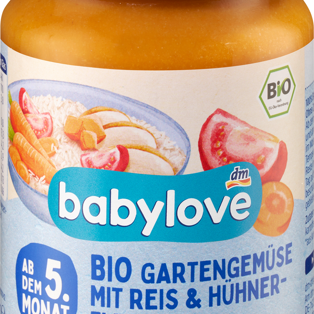 Babylove MEN - خضروات الحديقة مع الأرز والدجاج من الشهر الخامس ، 190 جرام طعام تكميلي