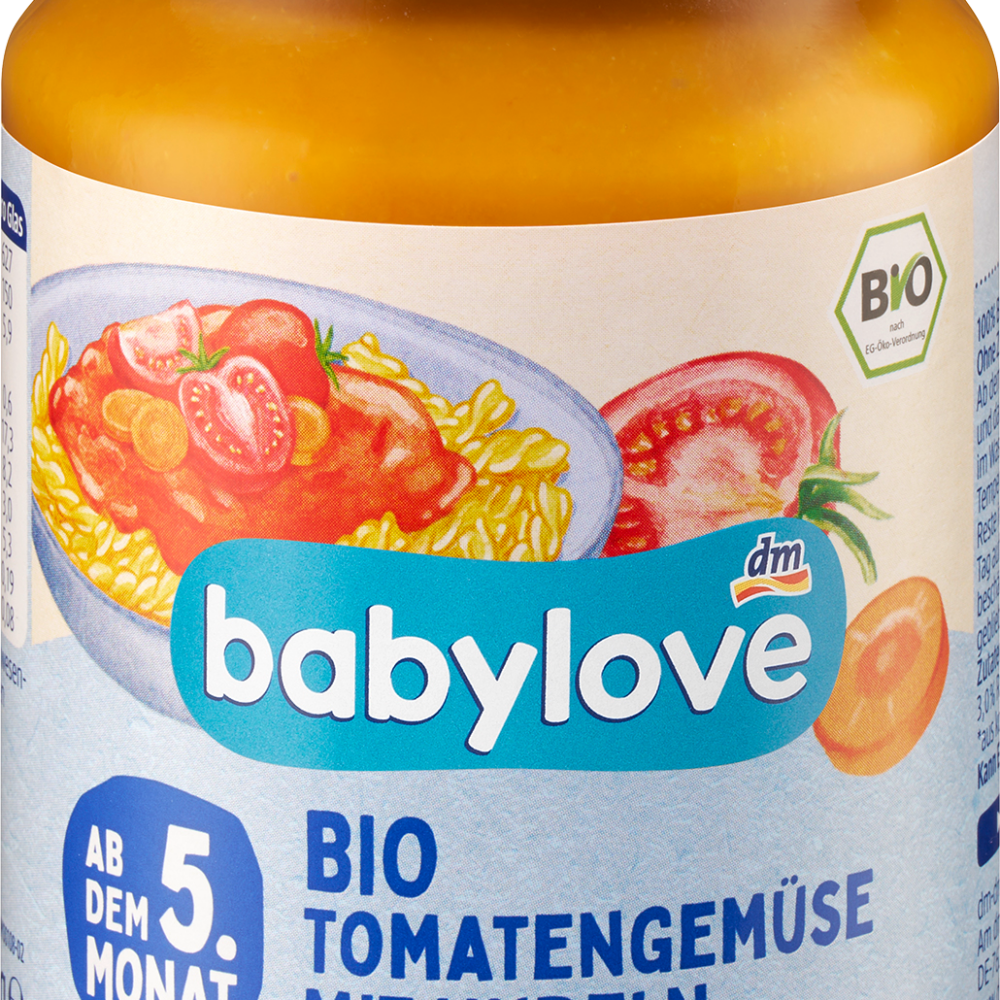 Babylove MEN ü خضروات طماطم مع مكرونة من الشهر الخامس ، 190 جرام طعام تكميلي