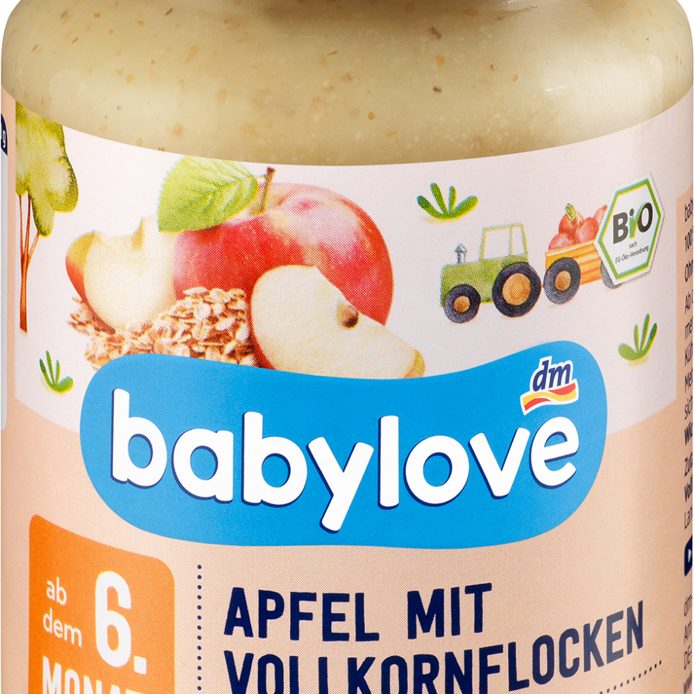 بيبي لوف تفاح بالفواكه والحبوب مع رقائق الحبوب الكاملة، من الشهر السادس، 190 جرام طعام تكميلي