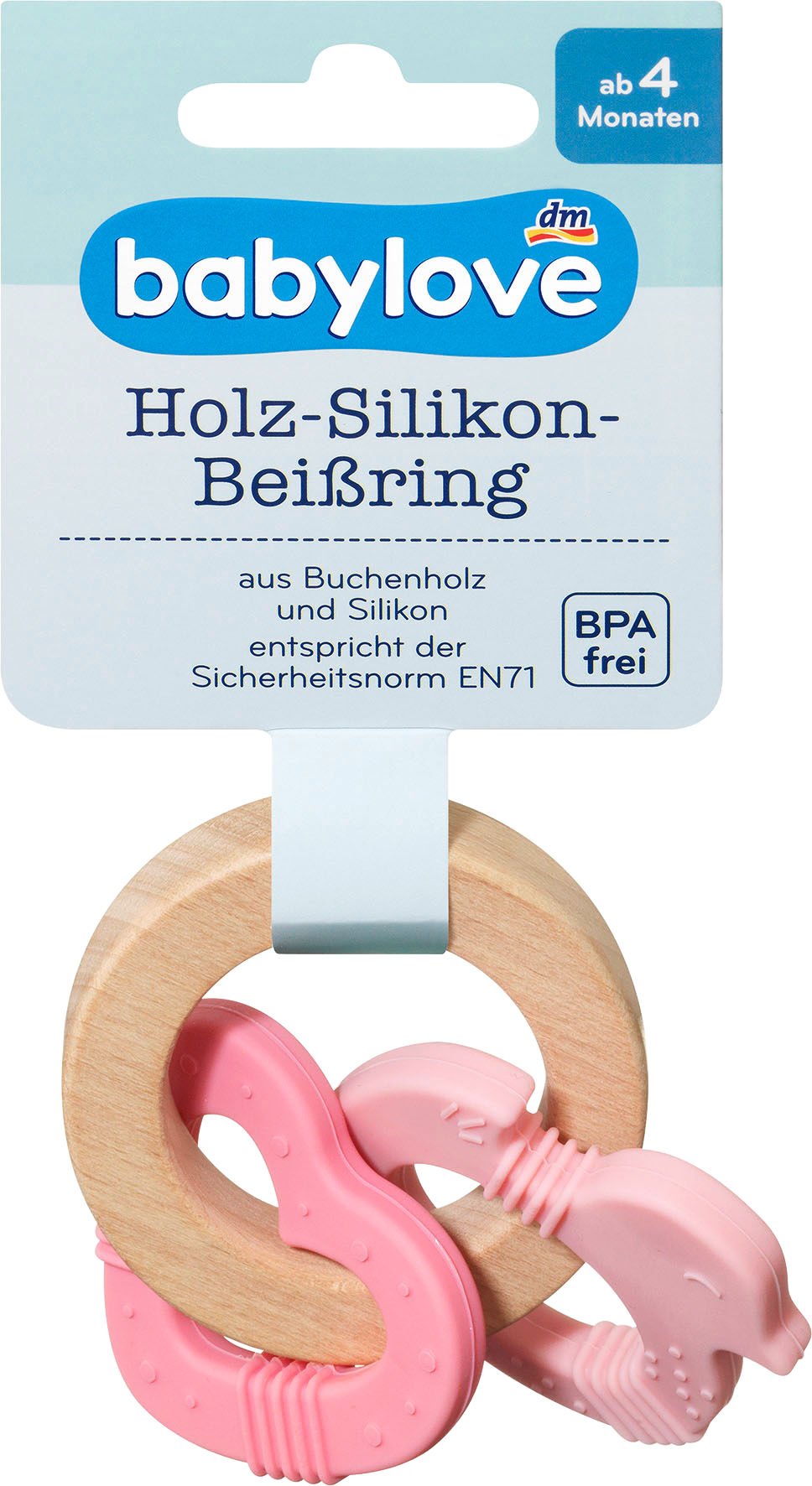 عضاضة بيبي لوف خشب / سيليكون وردي ، 1 قطعة