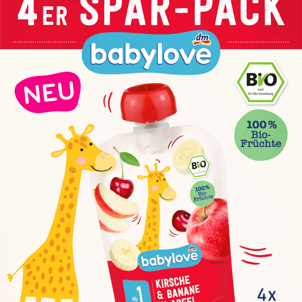 بيبي لوف ضغط الموز والكرز في التفاح، من سنة واحدة (4 × 100 جم)، 400 جرام