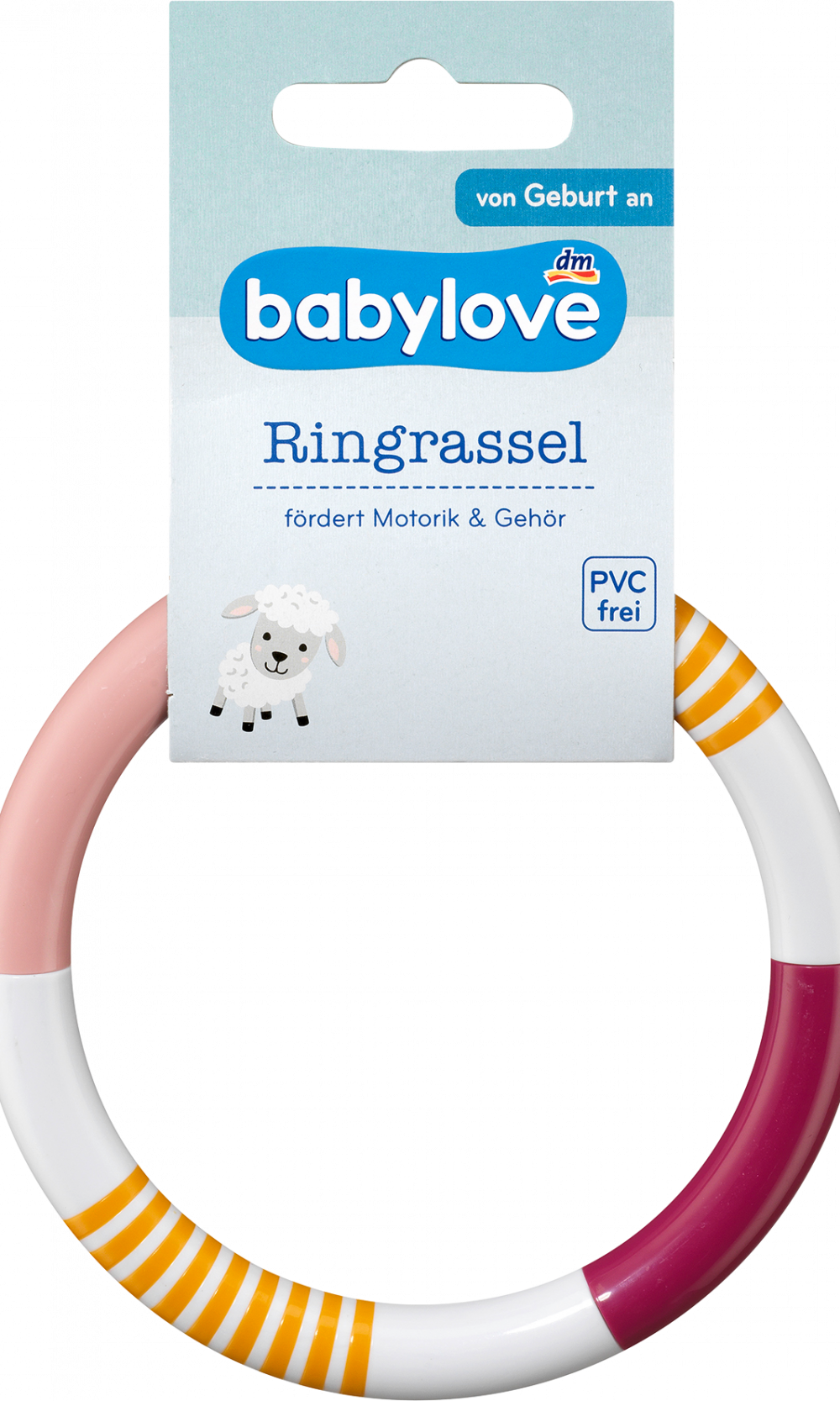 خاتم بيبي لوف خشخشة وردي/أبيض/نبيذ أحمر، 1 قطعة