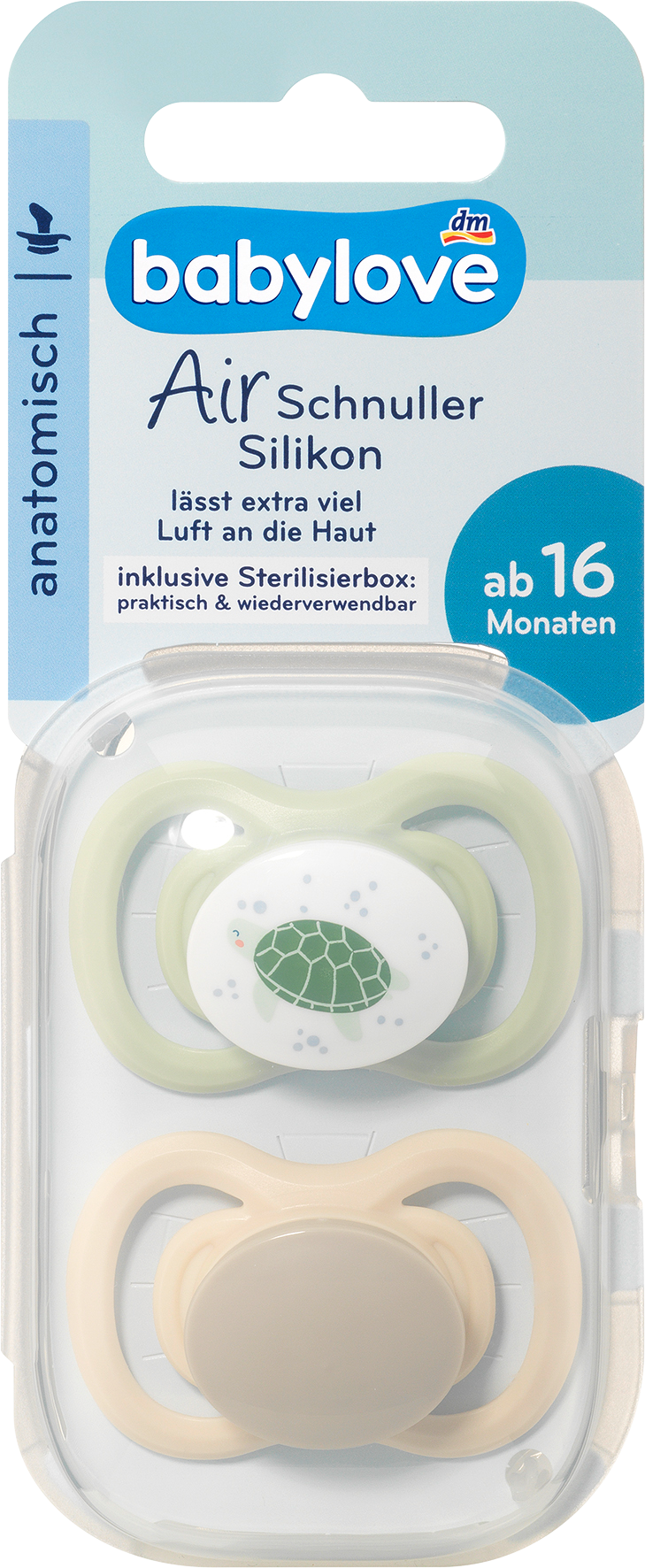 بيبي لوف لهاية هواء سيليكون تشريحي، بني/أخضر، مقاس 3، من 16 شهرا، 2 قطعة