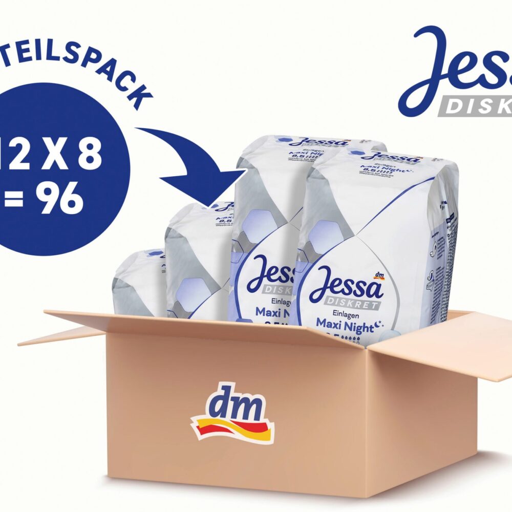 Jessa DISCREETعبوة نعل سلس البول ماكسي الليلية القيمة (12 × 8 قطعة) ، 96 قطعة جهاز طبي