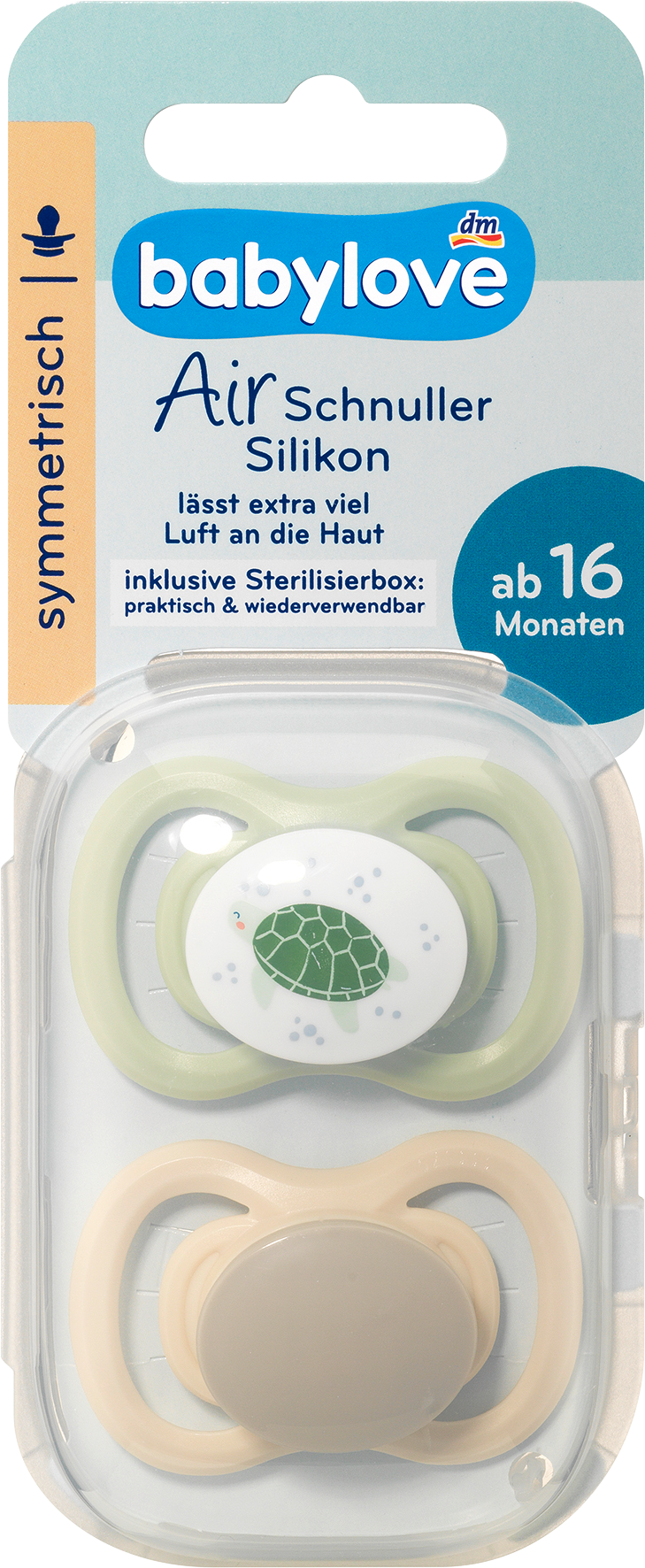 بيبي لوف لهاية هواء سيليكون متماثل، بني/أخضر، مقاس 3، من 16 شهرا، 2 قطعة