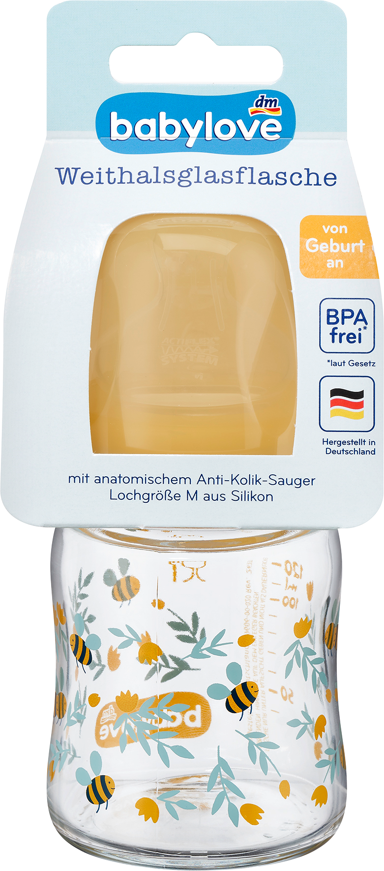 بيبي لوف زجاجة أطفال برقبة عريضة 120 مل، أصفر، 1 قطعة