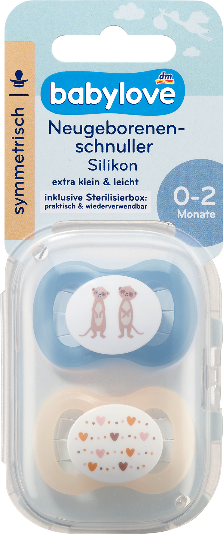 بيبي لوف لهاية لحديثي الولادة سيليكون متماثل، أزرق/كريمي، 0-2 شهر، 2 قطعة