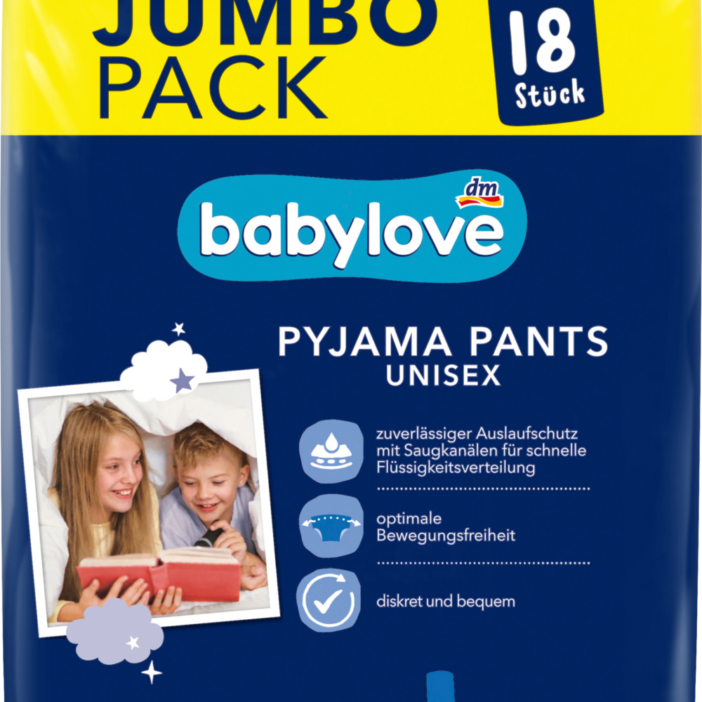 بيبي لوف بنطال بيجامة مقاس L عبوة جامبو، 8-12 سنة (24-50 كجم)، 18 قطعة جهاز طبي