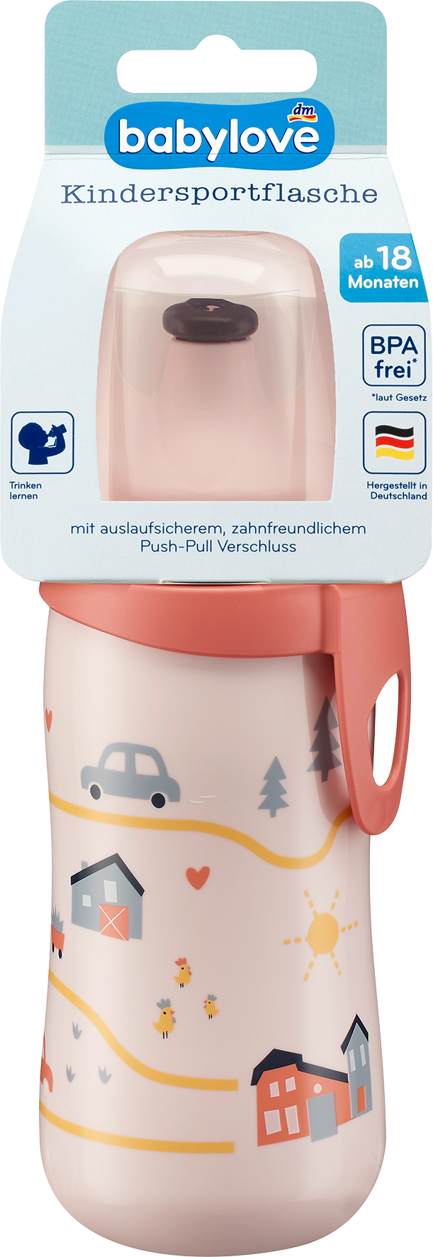 بيبي لوف زجاجة مياه للأطفال مزرعة وردية، 330 مل، 1 قطعة