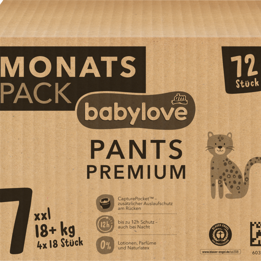 بيبي لوف بنطلون أطفال مقاس فاخر 7 XXL (18+ كجم)، علبة شهرية، 72 قطعة