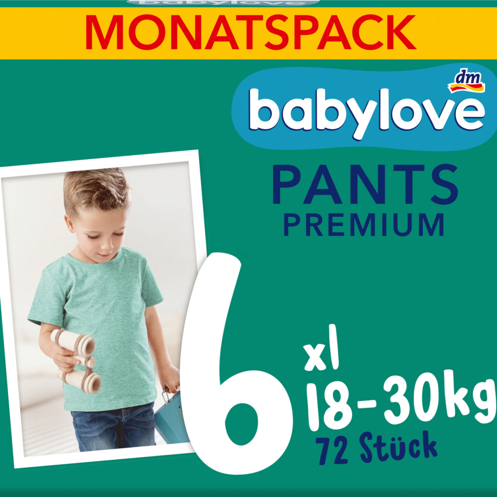 بيبي لوف بنطلون أطفال بريميوم مقاس 6 XL (18-30 كجم)، علبة شهرية، 72 قطعة