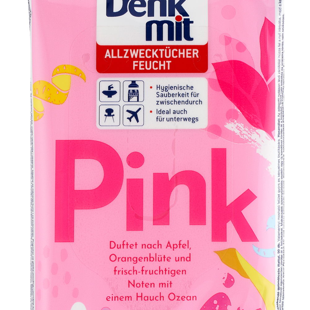 دنكميت مناديل مبللة لجميع الأغراض وردي، 50 قطعة