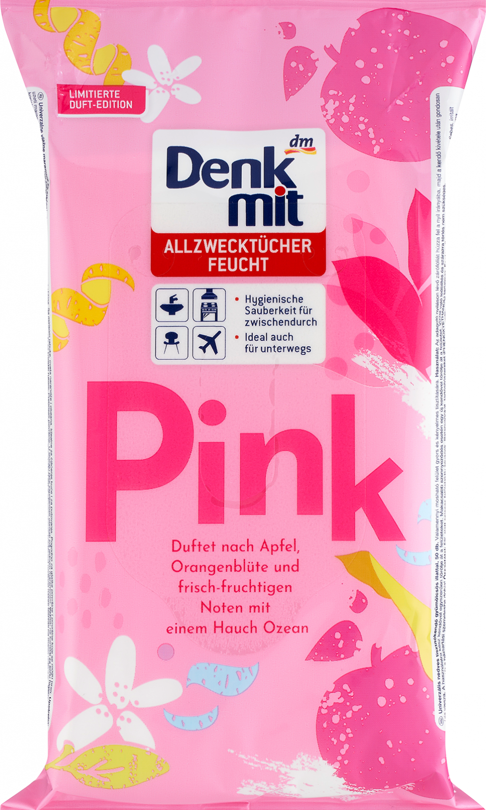 دنكميت مناديل مبللة لجميع الأغراض وردي، 50 قطعة