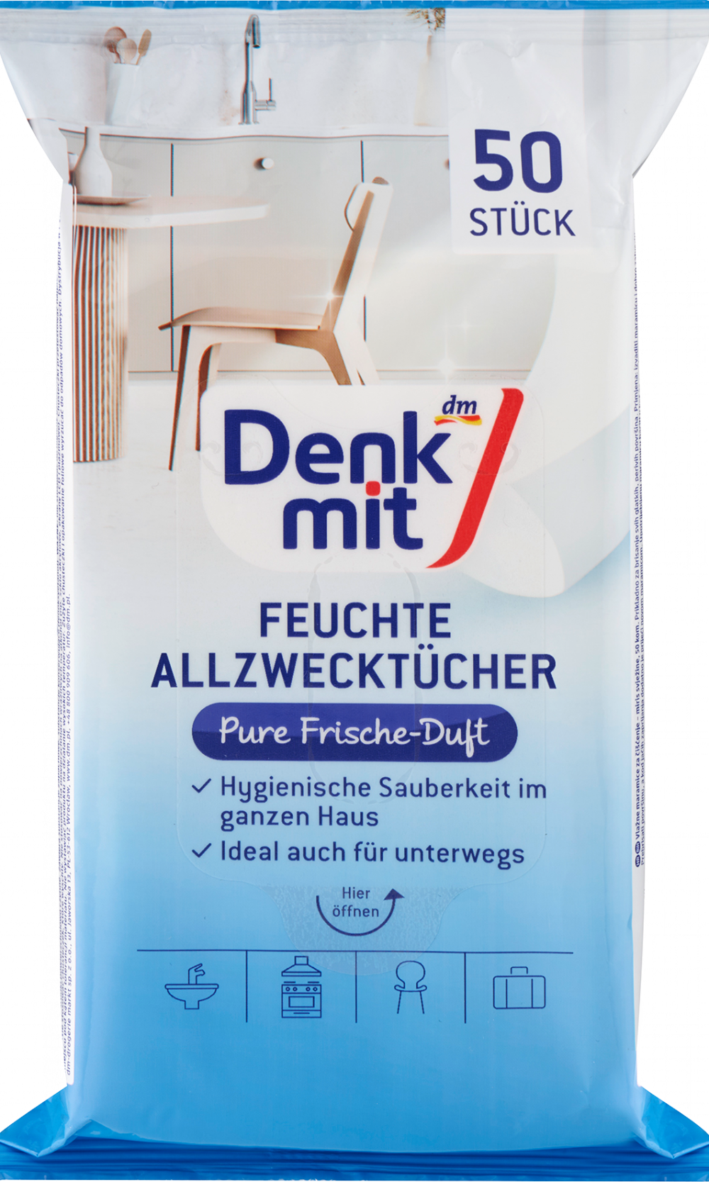 دنكميت مناديل مبللة لجميع الأغراض منعشة نقية، 50 قطعة