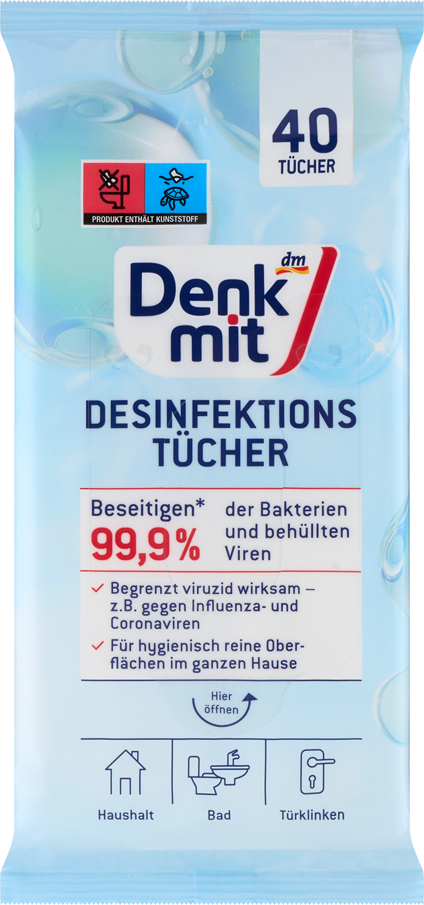 مناديل مطهرة من Denkmit للأسطح ، 40 قطعة منتج مبيد حيوي