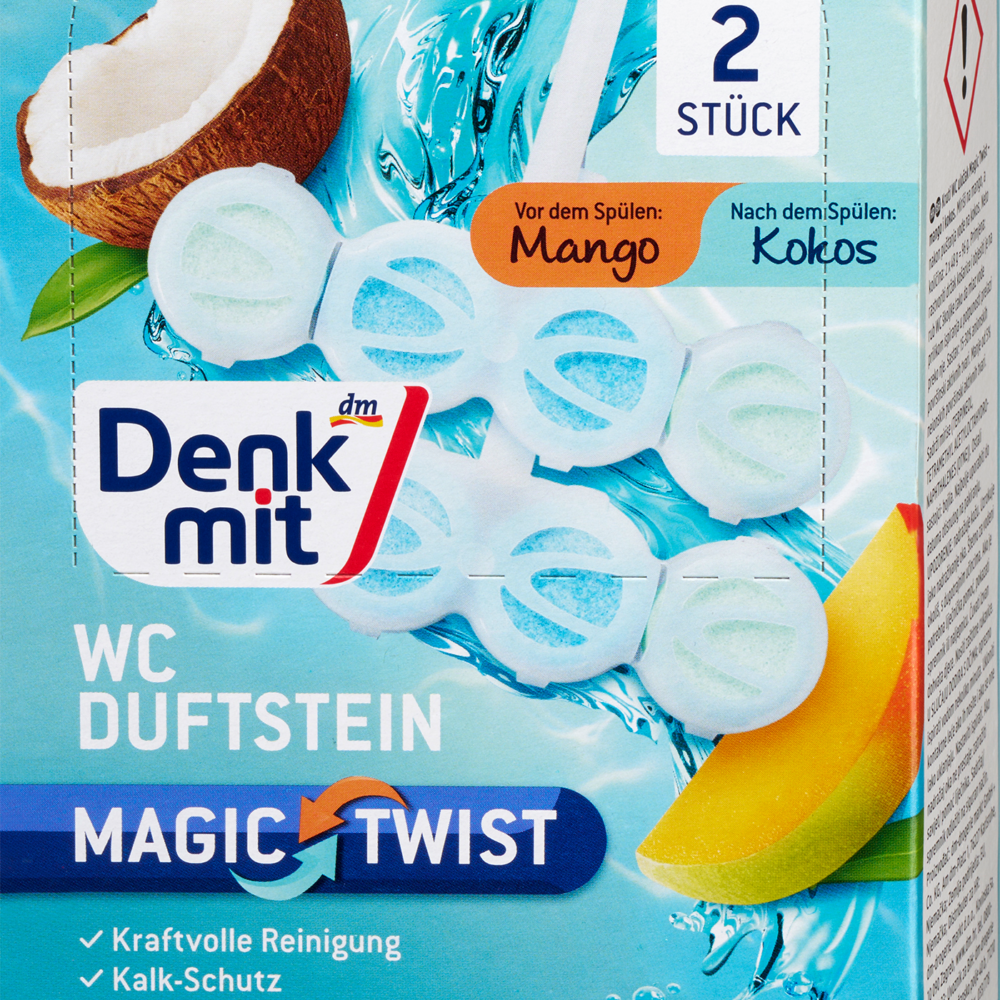 دنكميت WC معطر من الأحجار الماجيك تويست مانجو وجوز الهند، 2 قطعة