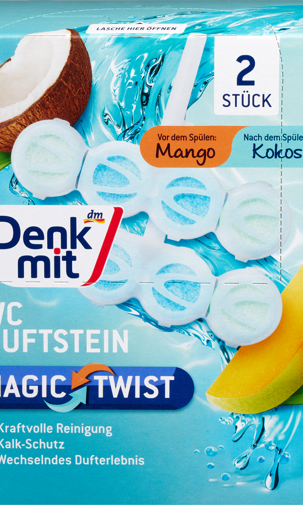 دنكميت WC معطر من الأحجار الماجيك تويست مانجو وجوز الهند، 2 قطعة