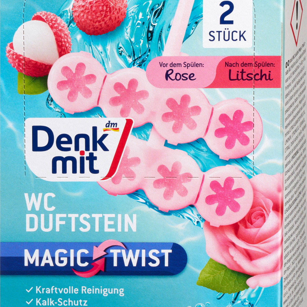 دنكميت WC حجر معطر ماجيك تويست روز وليتشي، 2 قطعة