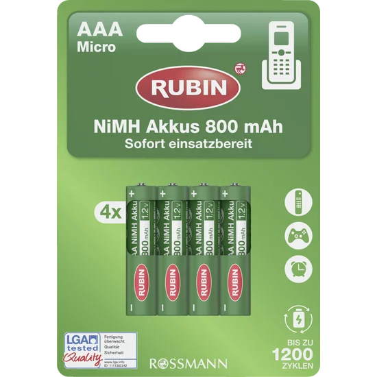 بطاريات قابلة لإعادة الشحن من نوع NiMH سعة 800 مللي أمبير/ساعة من نوع AAA