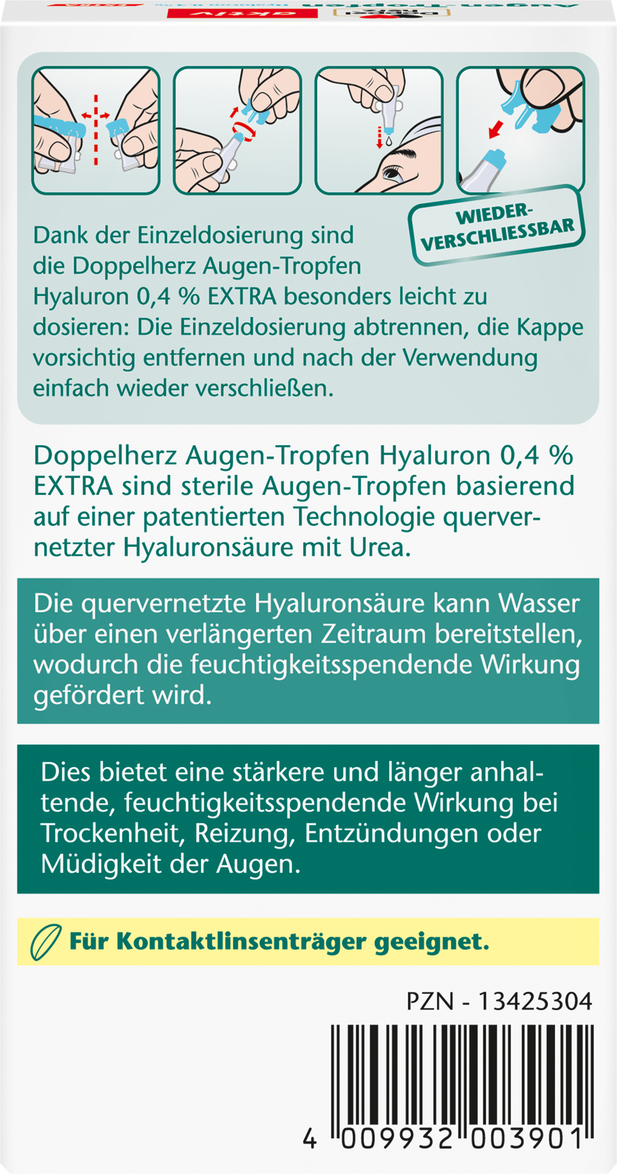 قطرات دوبل هيرز للعين بحمض الهيالورونيك 0.4% إضافي (10 × 0.5 مل)، 10 وحدات، جهاز طبي - Image 2
