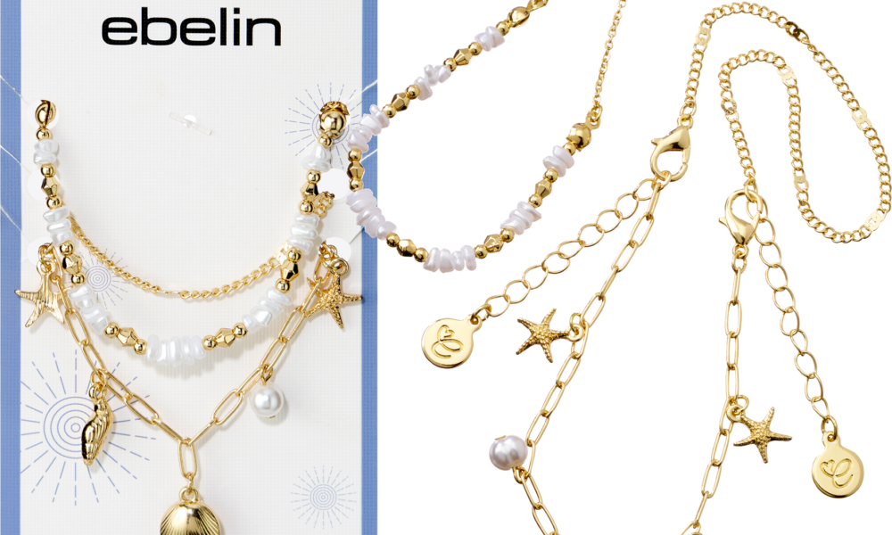 أساور إيبيلين البحرية مع اللؤلؤ، مظهر ذهبي، 3 قطع