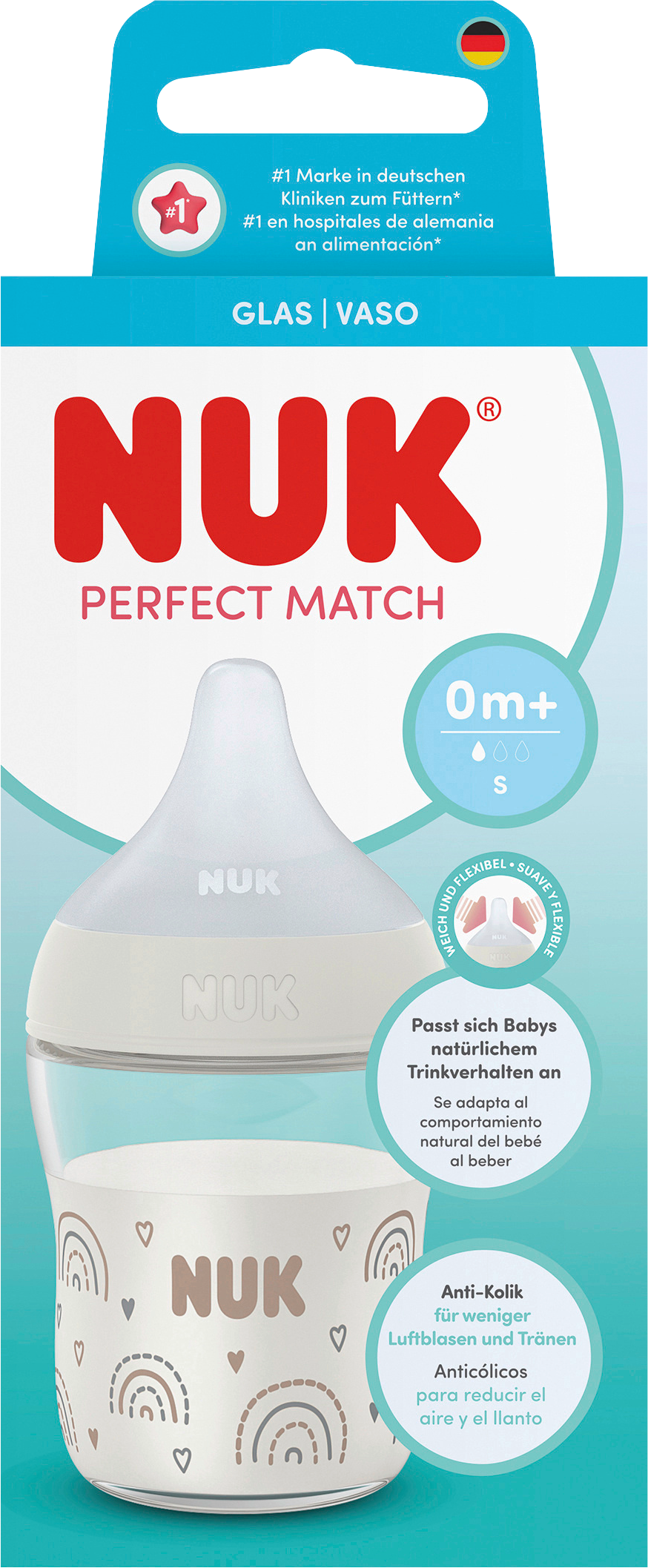 زجاجة رضاعة أطفال NUK Perfect Match، بيضاء، من الولادة، 120 مل، قطعة واحدة.