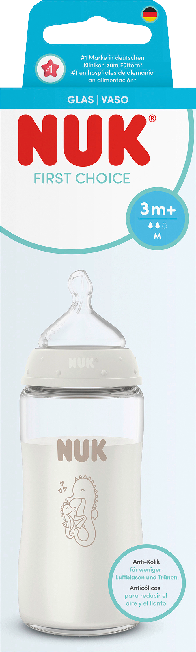 زجاجة رضاعة أطفال NUK First Choice، بيضاء، من عمر 3 أشهر، 240 مل، قطعة واحدة.