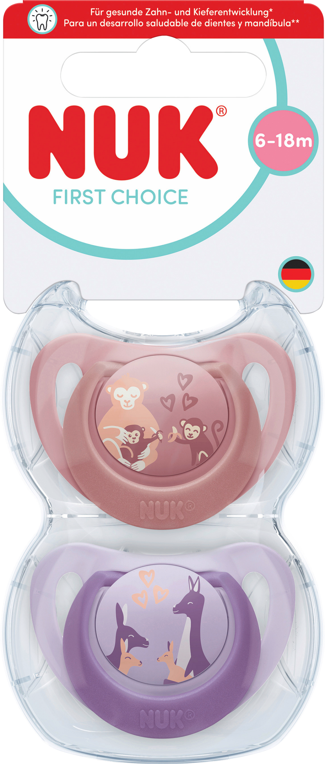 لهاية سيليكون من NUK First Choice، لون وردي/بنفسجي، مناسبة للأطفال من عمر 6 إلى 18 شهرًا، قطعتان
