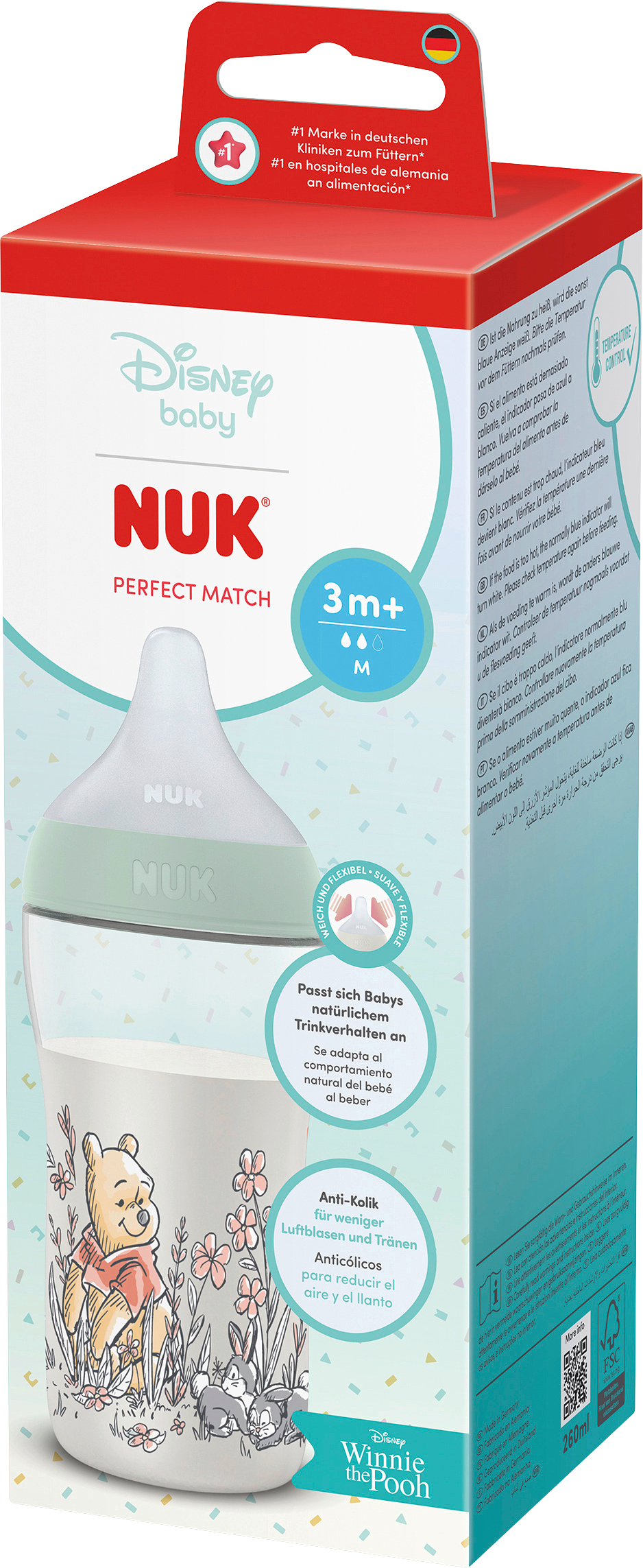 زجاجة رضاعة NUK للأطفال، مطابقة مثالية، بنكهة ديزني مينت، من عمر 3 أشهر، 260 مل، قطعة واحدة. - Image 2