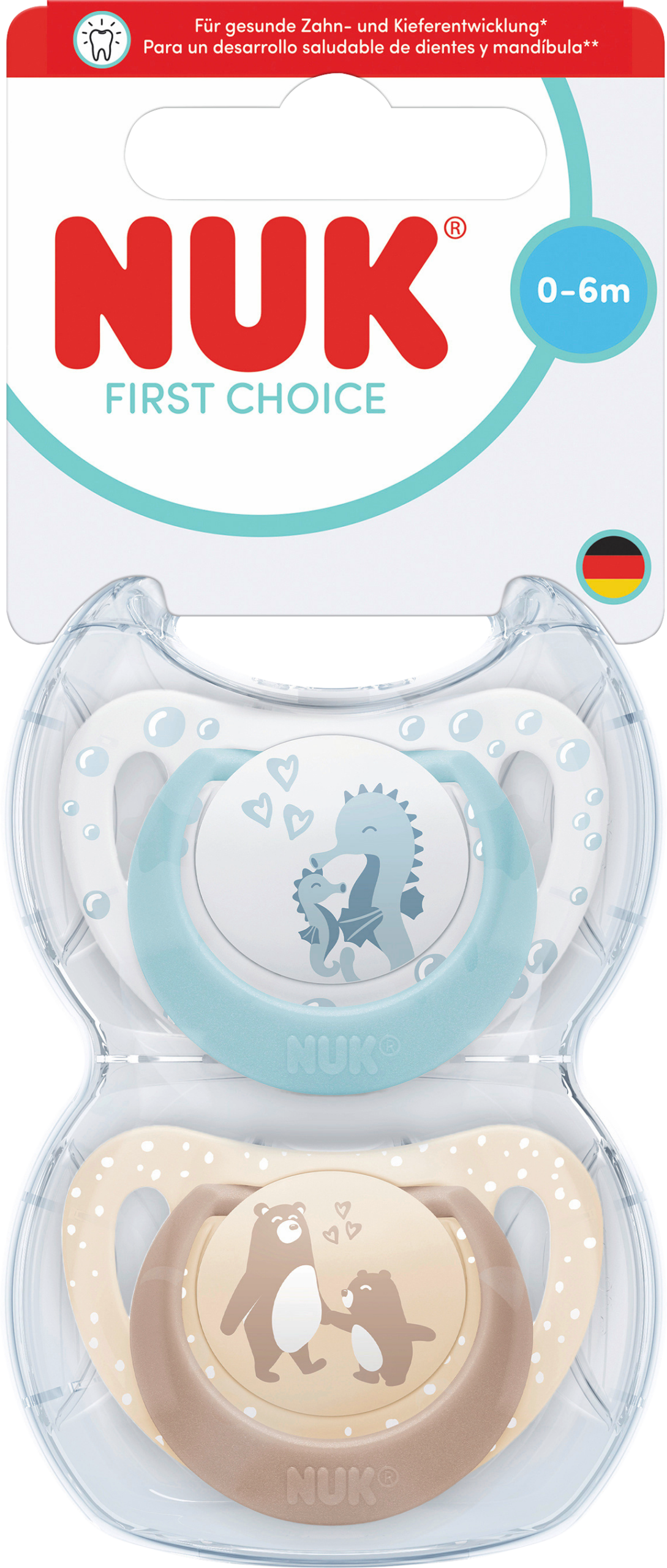 لهاية سيليكون من NUK First Choice، لون أزرق/كريمي، من 0 إلى 6 أشهر، قطعة واحدة.